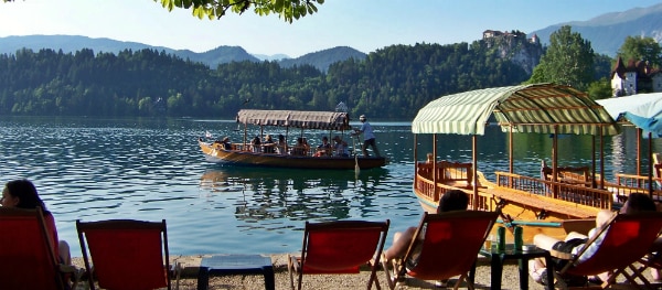 Renting a gondola at Lake Bled