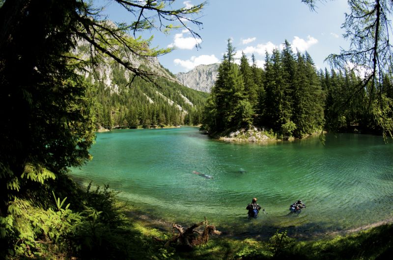 Diving in the mountain lake.